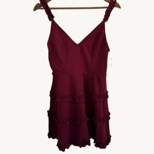Altar'd State Women's M Burgundy Ruffled Tiered Dress Knee Length Size Medium